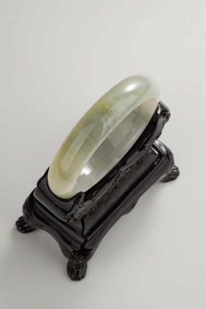 #0314 Icy Yellow Ink Green Flower Jade Bangle Size 55.6
