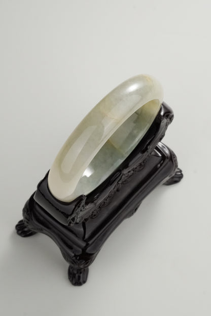 #0314 Icy Yellow Ink Green Flower Jade Bangle Size 55.6