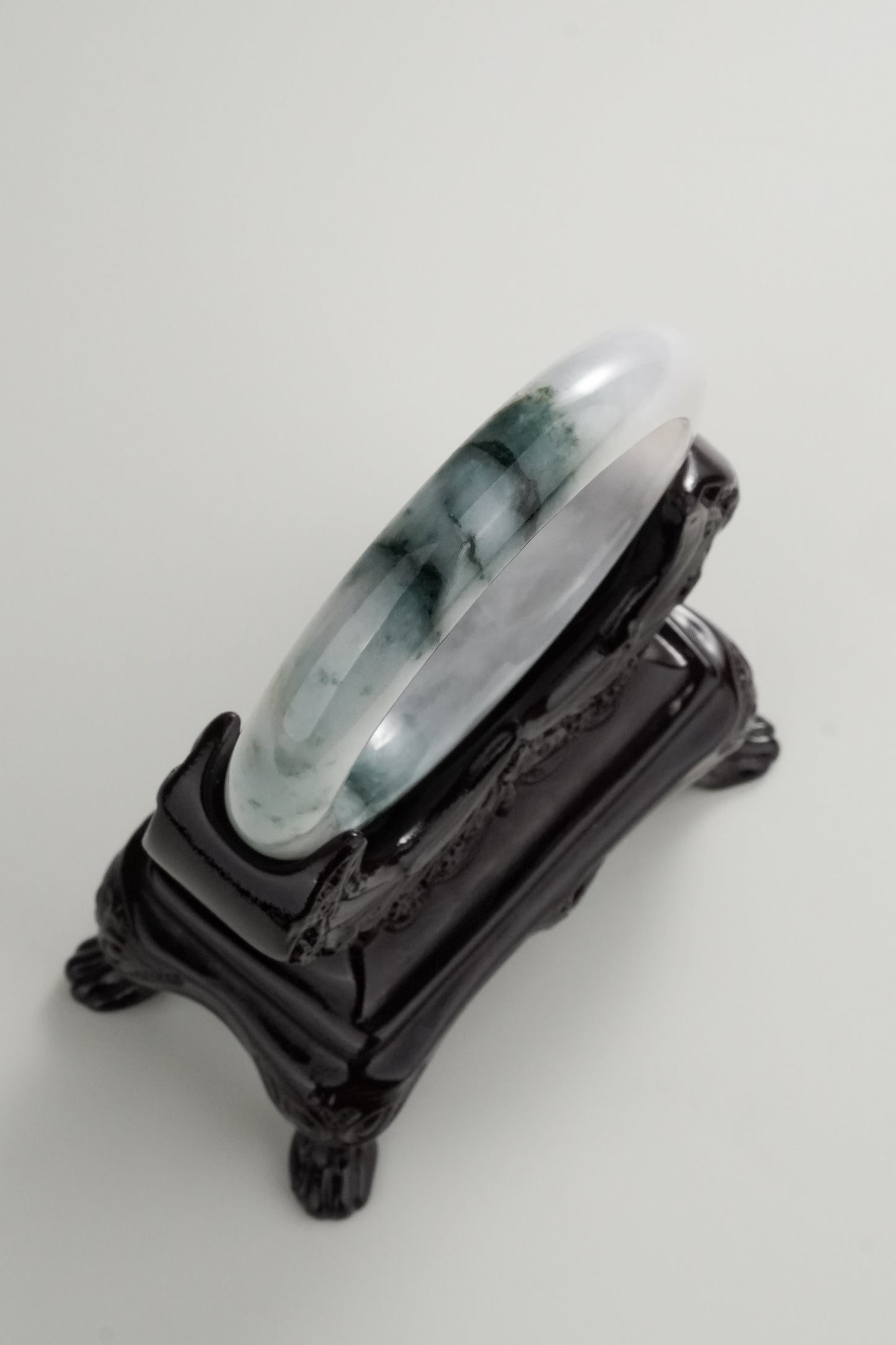 #0315 Icy Bluish Green Flower Jade Bangle Size 55.4