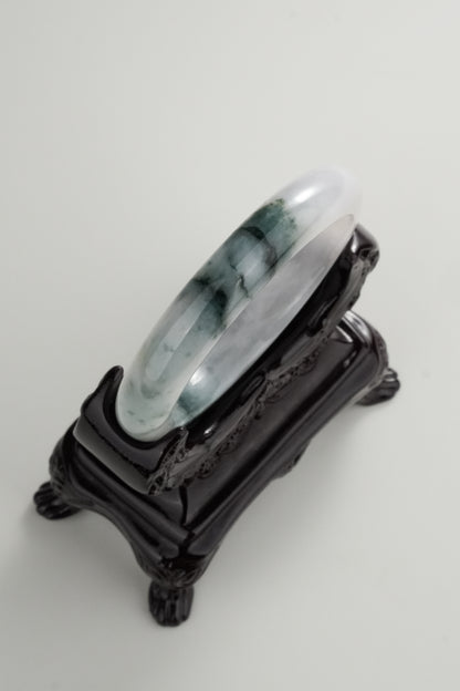 #0315 Icy Bluish Green Flower Jade Bangle Size 55.4
