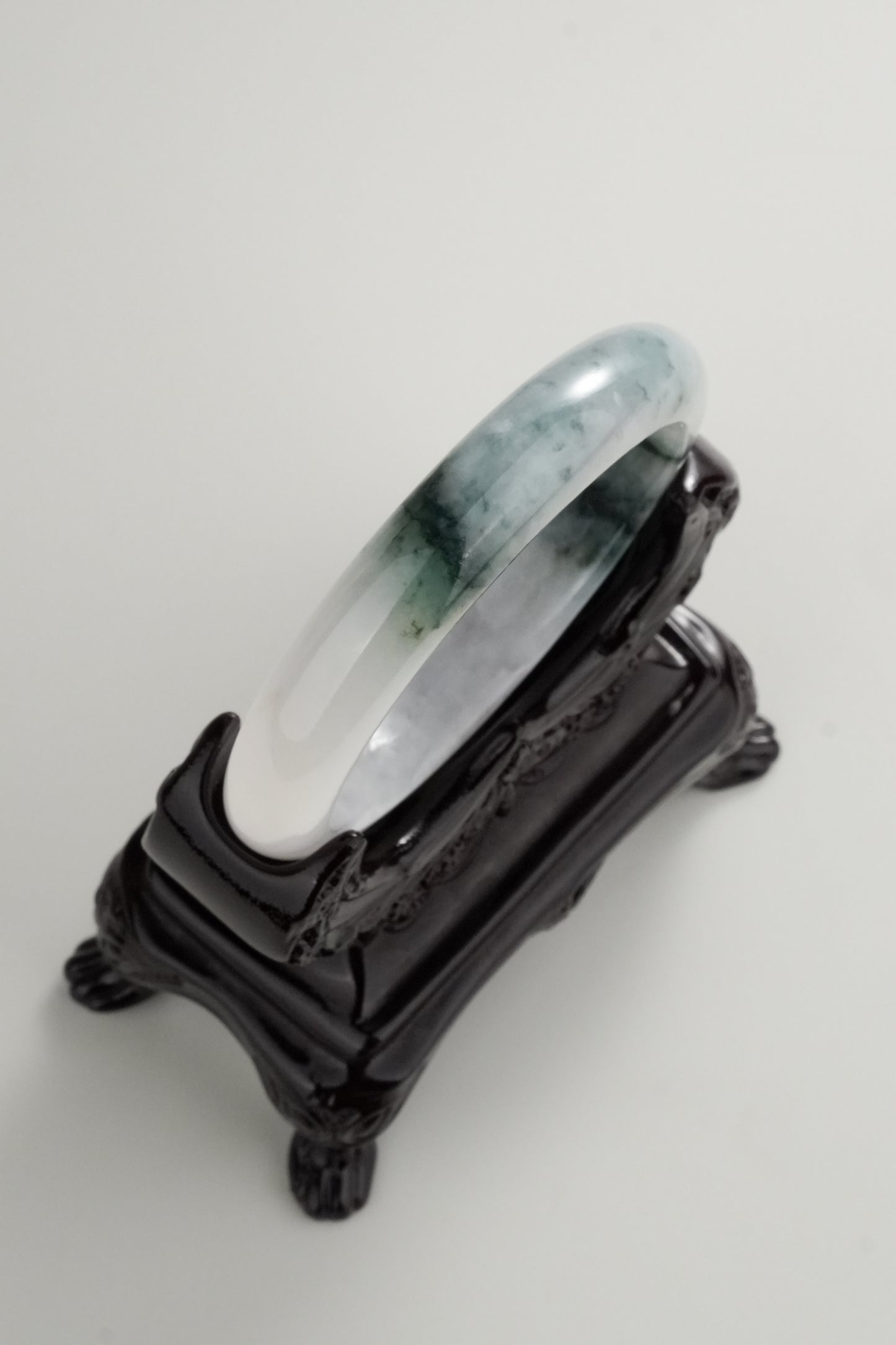 #0315 Icy Bluish Green Flower Jade Bangle Size 55.4