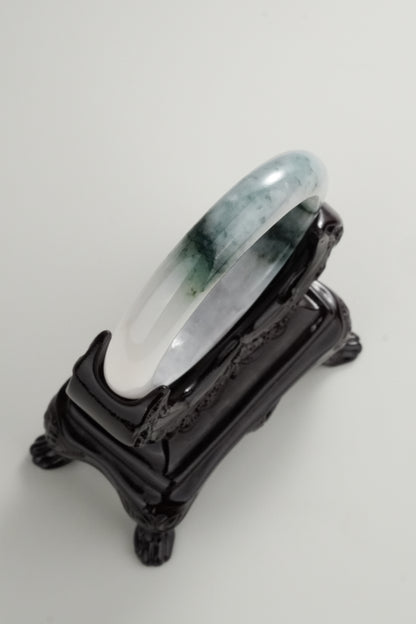 #0315 Icy Bluish Green Flower Jade Bangle Size 55.4