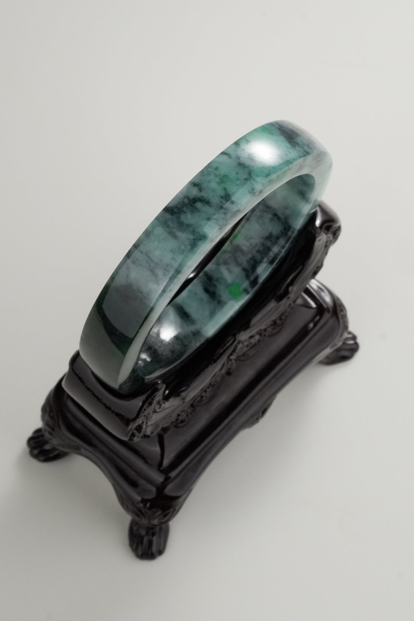 #0320 Square Cut Dark Green Jade Bangle Size 58
