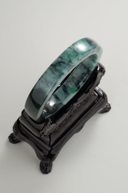 #0320 Square Cut Dark Green Jade Bangle Size 58