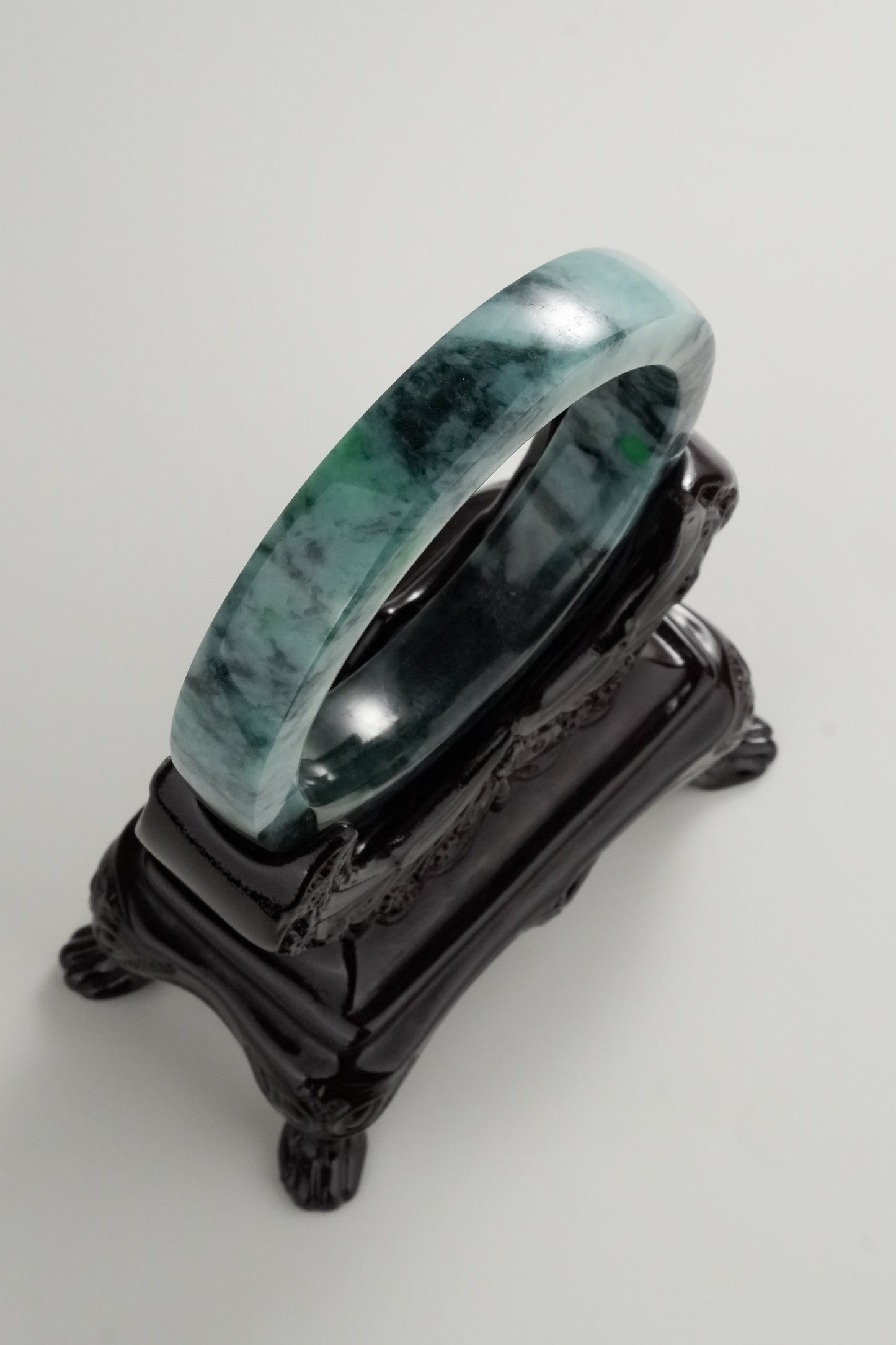 #0320 Square Cut Dark Green Jade Bangle Size 58