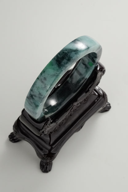 #0320 Square Cut Dark Green Jade Bangle Size 58
