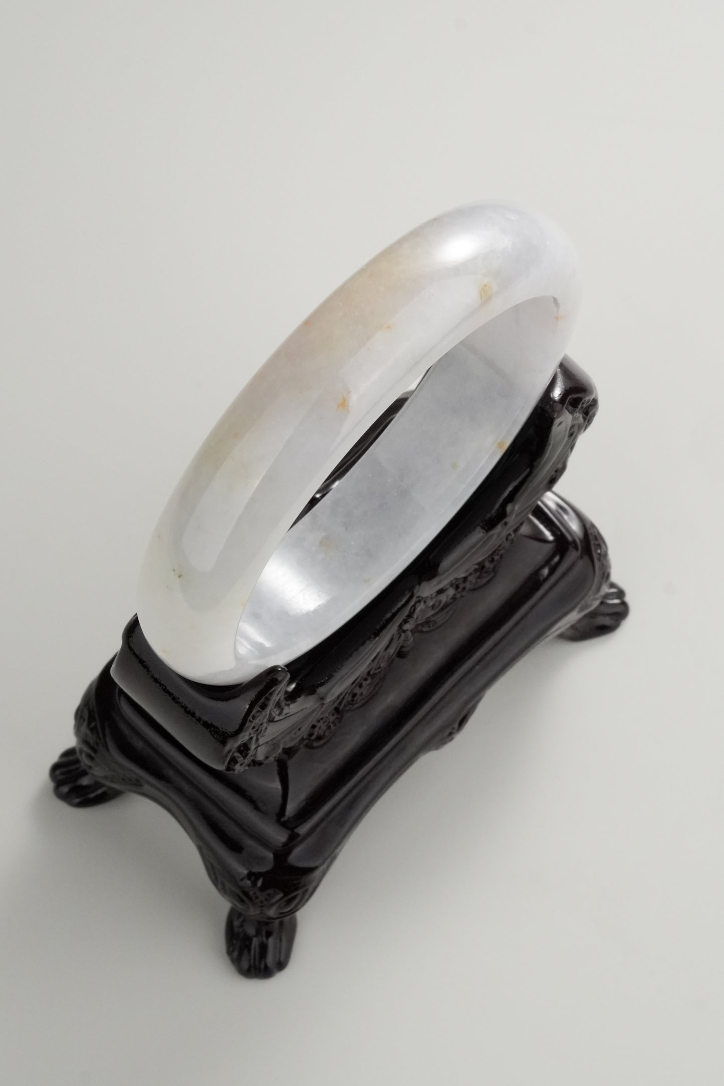 #0322 White with Yellow Flower Jade Bangle Size 60.8