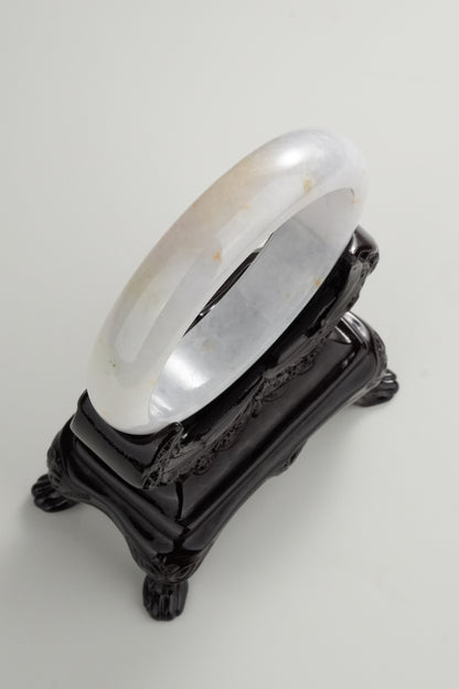 #0322 White with Yellow Flower Jade Bangle Size 60.8