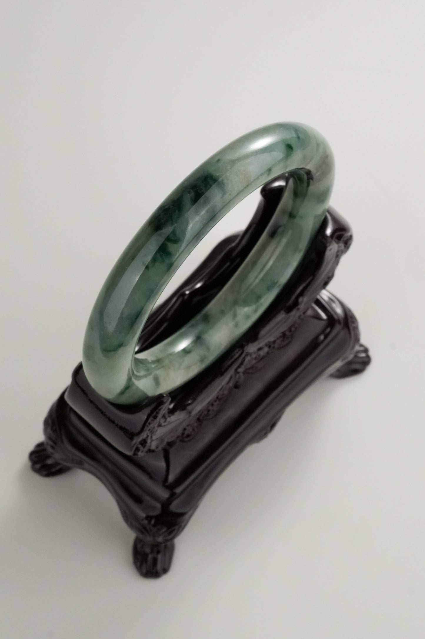 #0326 Green Flower Jade Bangle Size 54.5 (Fits up to 56)