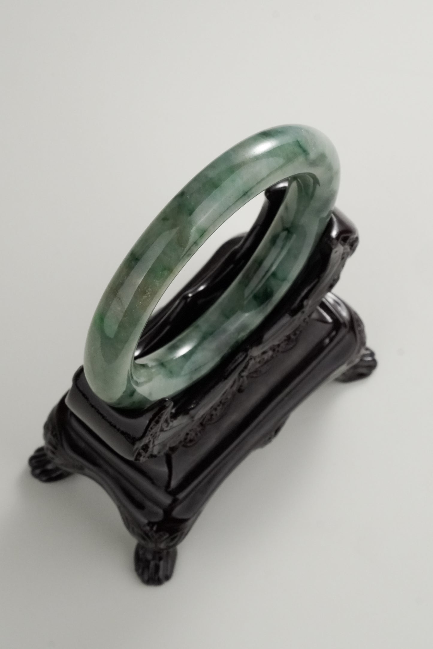 #0326 Green Flower Jade Bangle Size 54.5 (Fits up to 56)