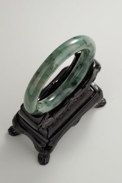 #0326 Green Flower Jade Bangle Size 54.5 (Fits up to 56)