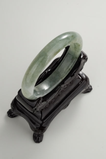 #0328 Icy Light Olive Green Jade Bangle Size 58.8