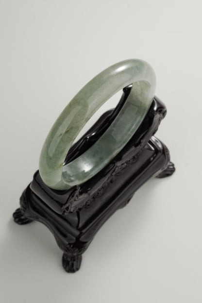 #0328 Icy Light Olive Green Jade Bangle Size 58.8