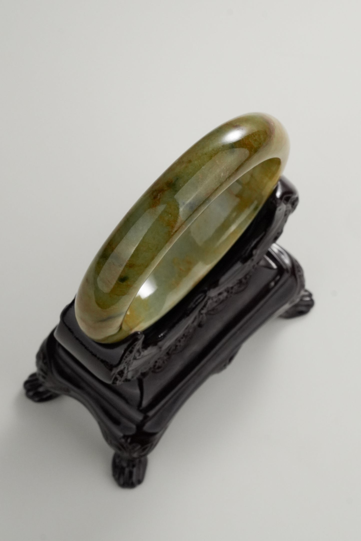 #0331 "Fall" Rich Yellow Green Flower Jade Bangle Size 58.5