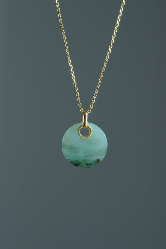 #0457 "Wushi" Icy Green Jadeite Jade 18K Yellow Gold Pendant