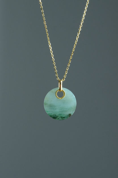 #0457 "Wushi/Peace" Icy Green Jadeite Jade 18K Yellow Gold Pendant