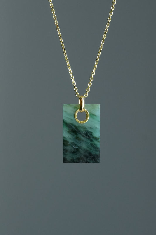 #0456 "Wushi" Icy Dark Green Jadeite Jade 18K Yellow Gold Pendant