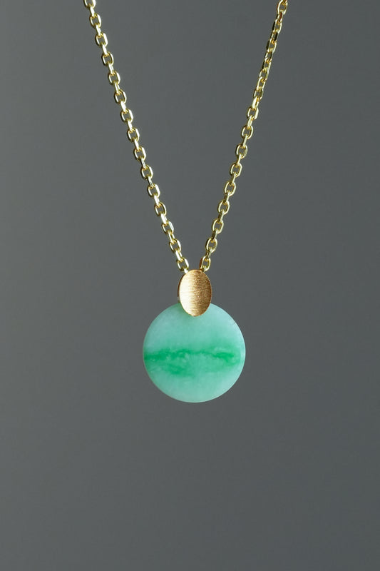 #0453 "Wushi/Peace" Vivid Green Jadeite Jade 18K Yellow Gold Pendant