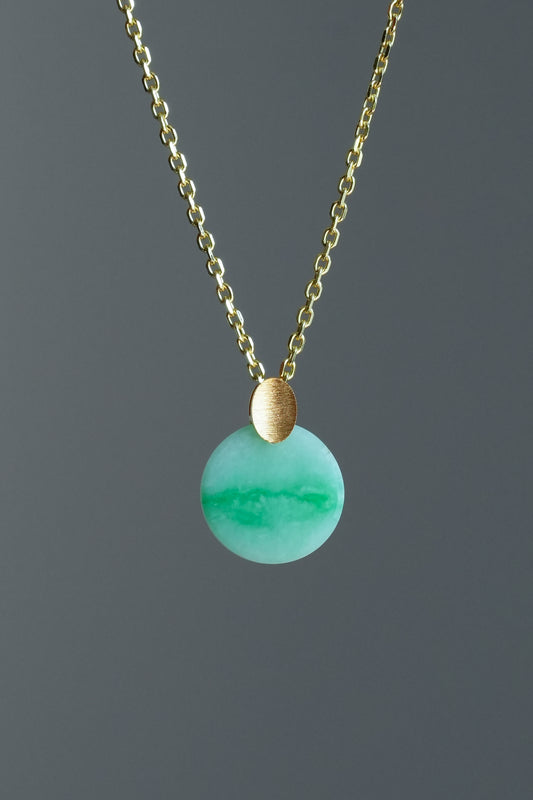 #0453 "Wushi" Vivid Green Jadeite Jade 18K Yellow Gold Pendant
