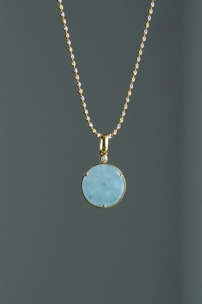 #0463 "Wushi/Peace" Icy Lavender Green Flower Jadeite Jade 18K Yellow Gold Pendant