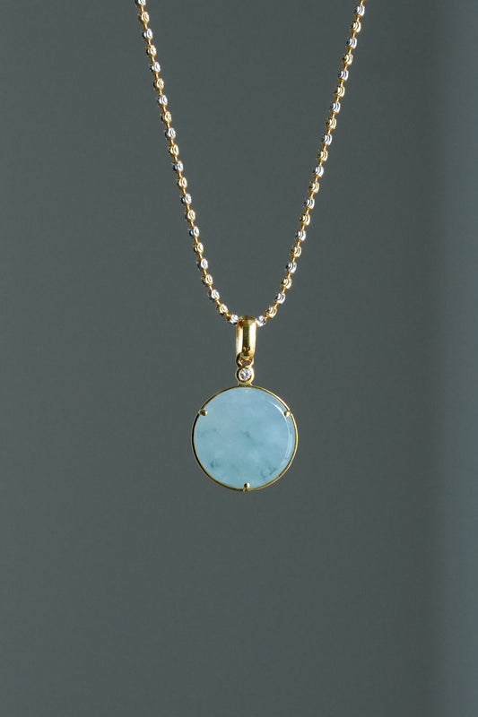 #0463 "Wushi/Peace" Icy Lavender Green Flower Jadeite Jade 18K Yellow Gold Pendant