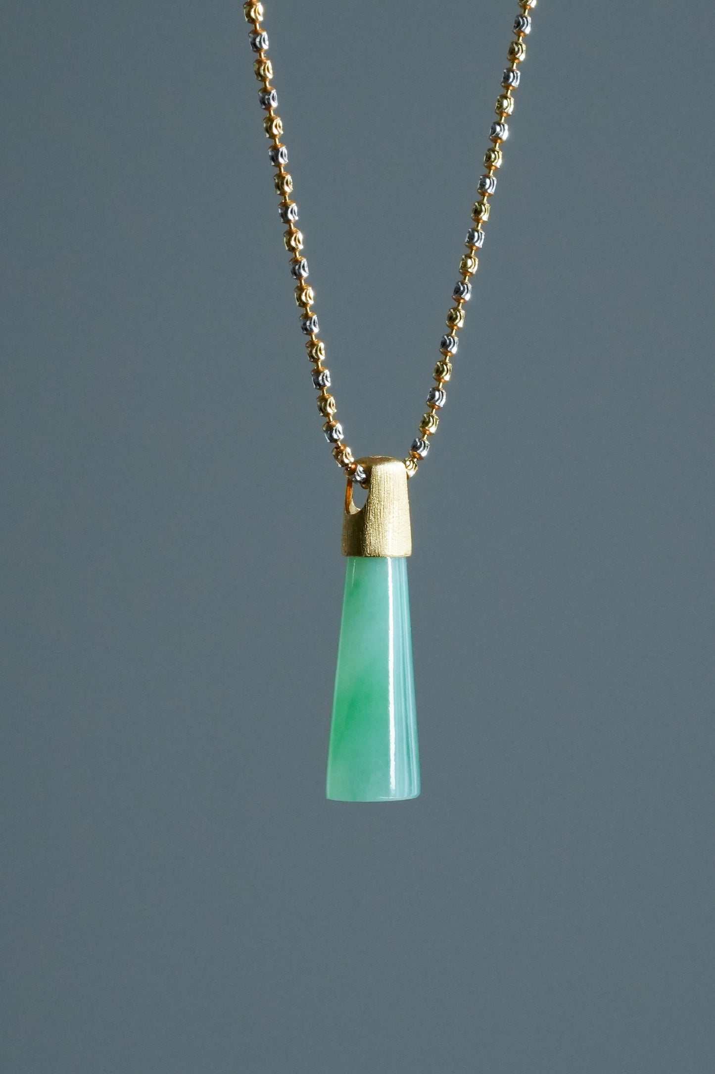 #0458 "Wushi/Peace" Icy Lotus Green Jadeite Jade 18K Yellow Gold Pendant