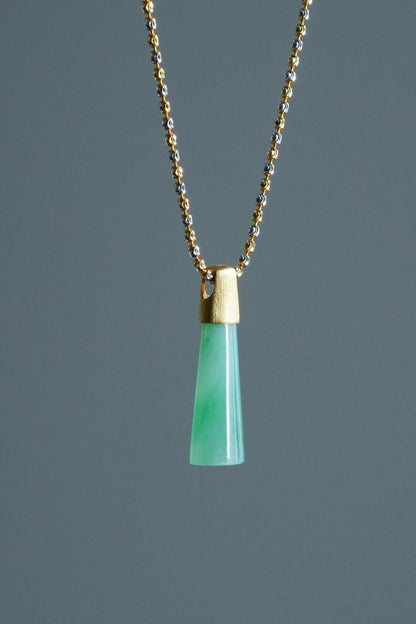 #0458 "Wushi/Peace" Icy Lotus Green Jadeite Jade 18K Yellow Gold Pendant