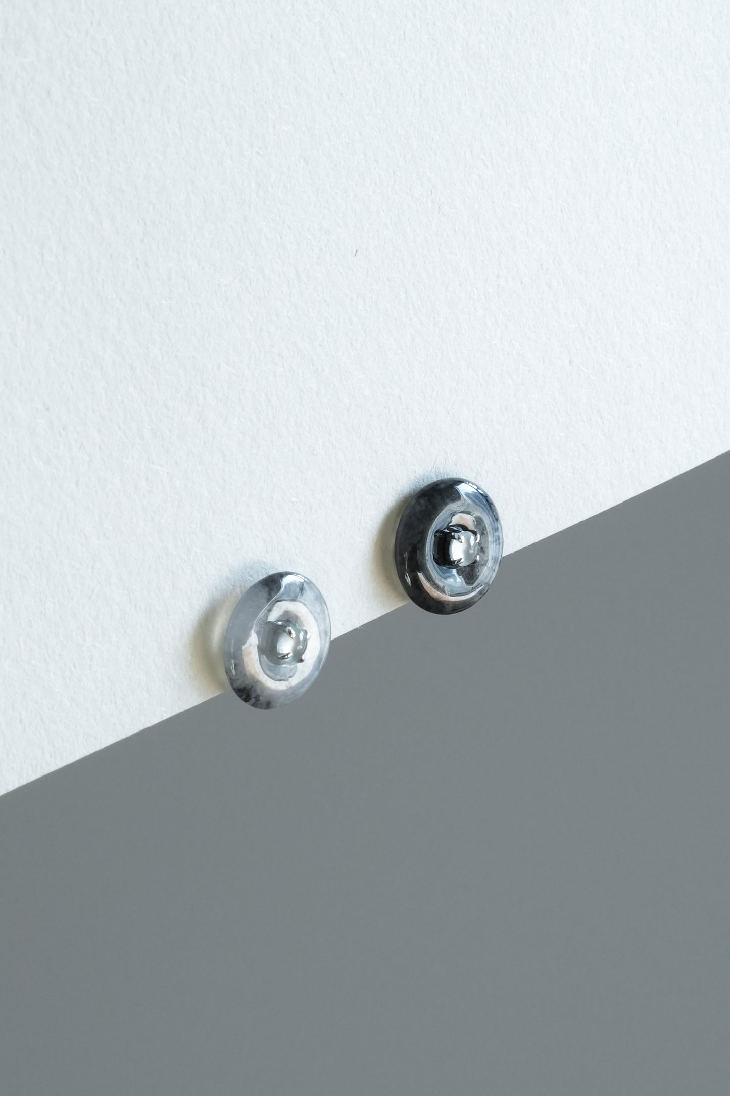 #E0301 "Bi" Highly Icy Ink Jadeite Jade 18K White Gold Earrings