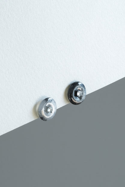 #E0301 "Bi" Highly Icy Ink Jadeite Jade 18K White Gold Earrings