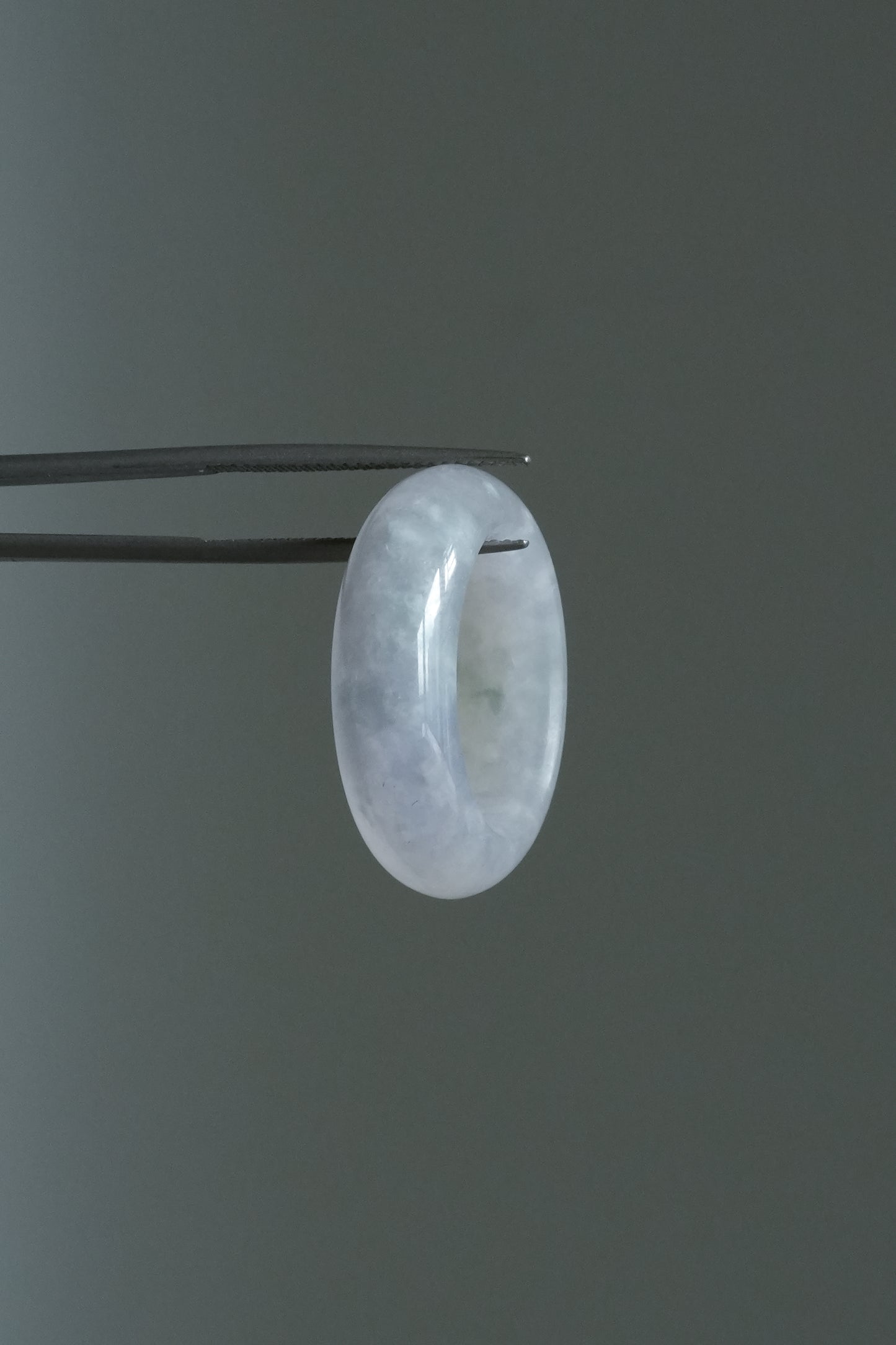 #R0608 Icy Light Lavender Green Flower Jadeite Jade Band Ring Size 8