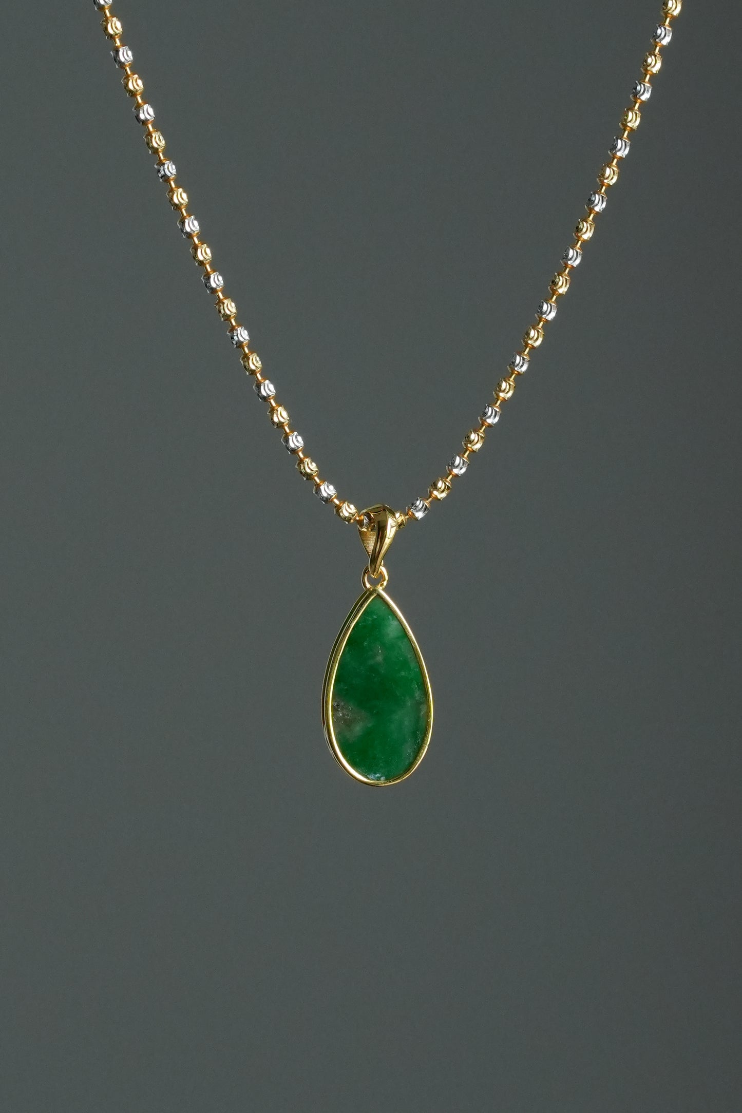 #0466 "Water Drop" Icy Imperial Green Jadeite Jade 18K Yellow Gold Pendant