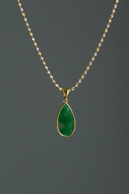 #0466 "Water Drop" Icy Imperial Green Jadeite Jade 18K Yellow Gold Pendant