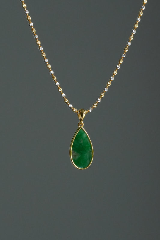 #0466 "Water Drop" Icy Imperial Green Jadeite Jade 18K Yellow Gold Pendant