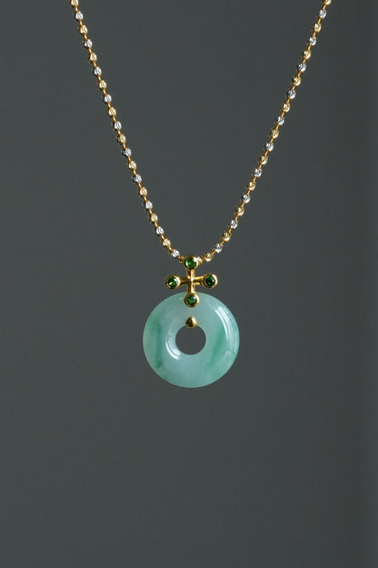 #0467 "Bi" Icy Vivid Green Jadeite Jade 18K Yellow Gold Pendant
