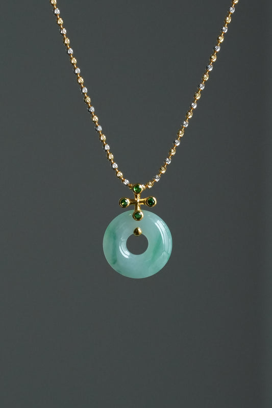 #0467 "Bi" Icy Vivid Green Jadeite Jade 18K Yellow Gold Pendant