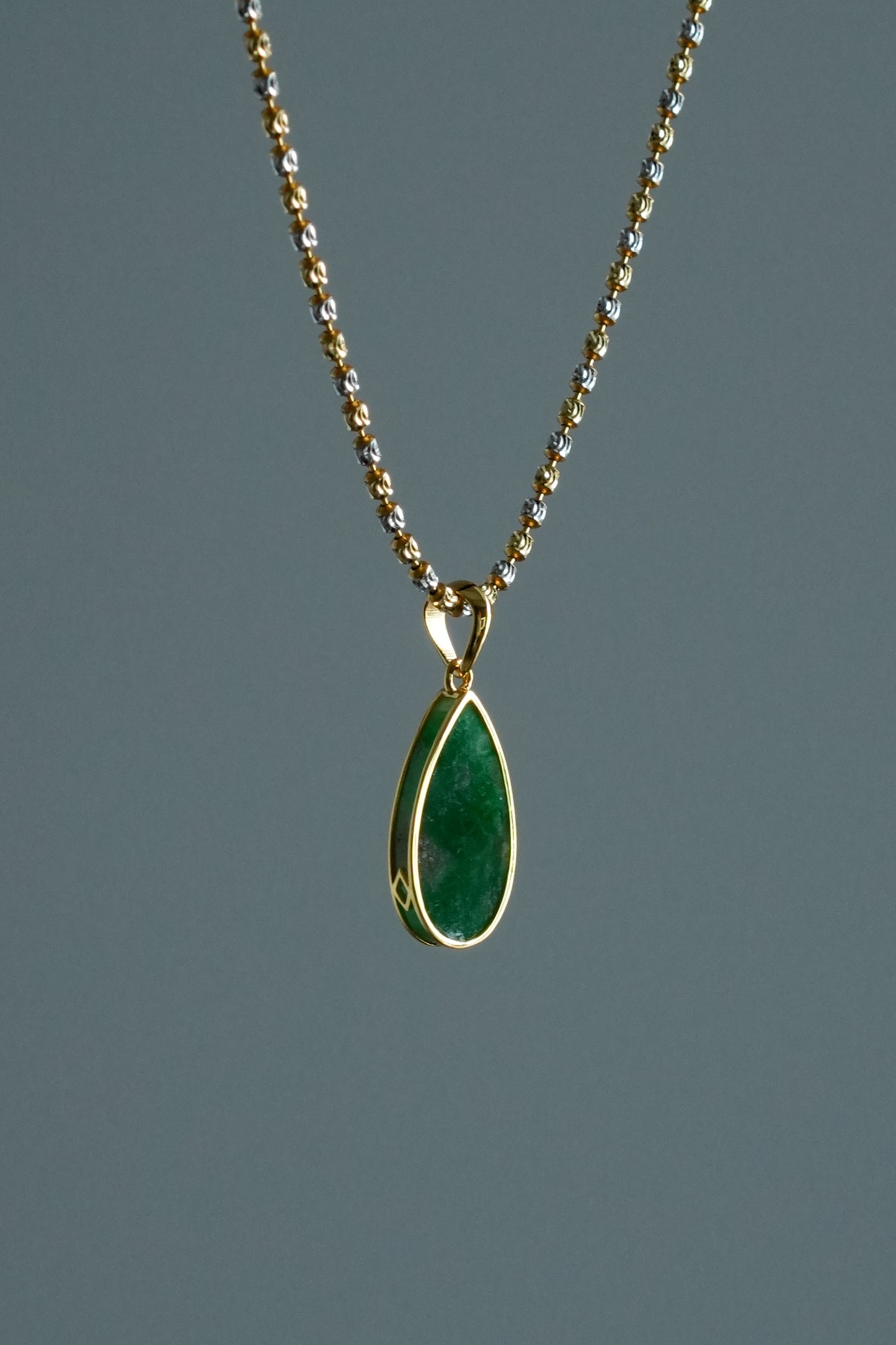 #0466 "Water Drop" Icy Imperial Green Jadeite Jade 18K Yellow Gold Pendant