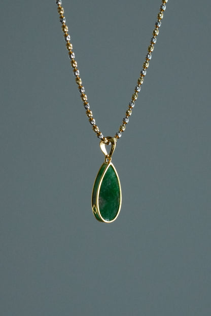 #0466 "Water Drop" Icy Imperial Green Jadeite Jade 18K Yellow Gold Pendant