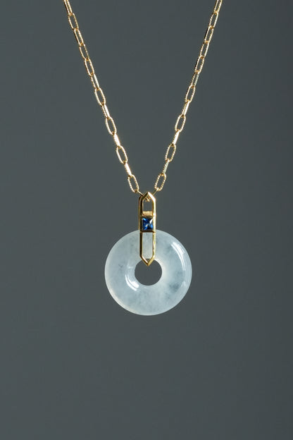 #0473 "Bi" Highly Icy White Jadeite Jade 18K Yellow Gold Pendant