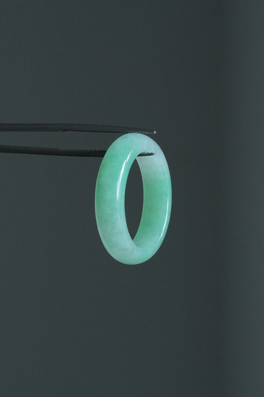 #R0609 Icy Vivid Green Jadeite Jade Band Ring Size 10.75