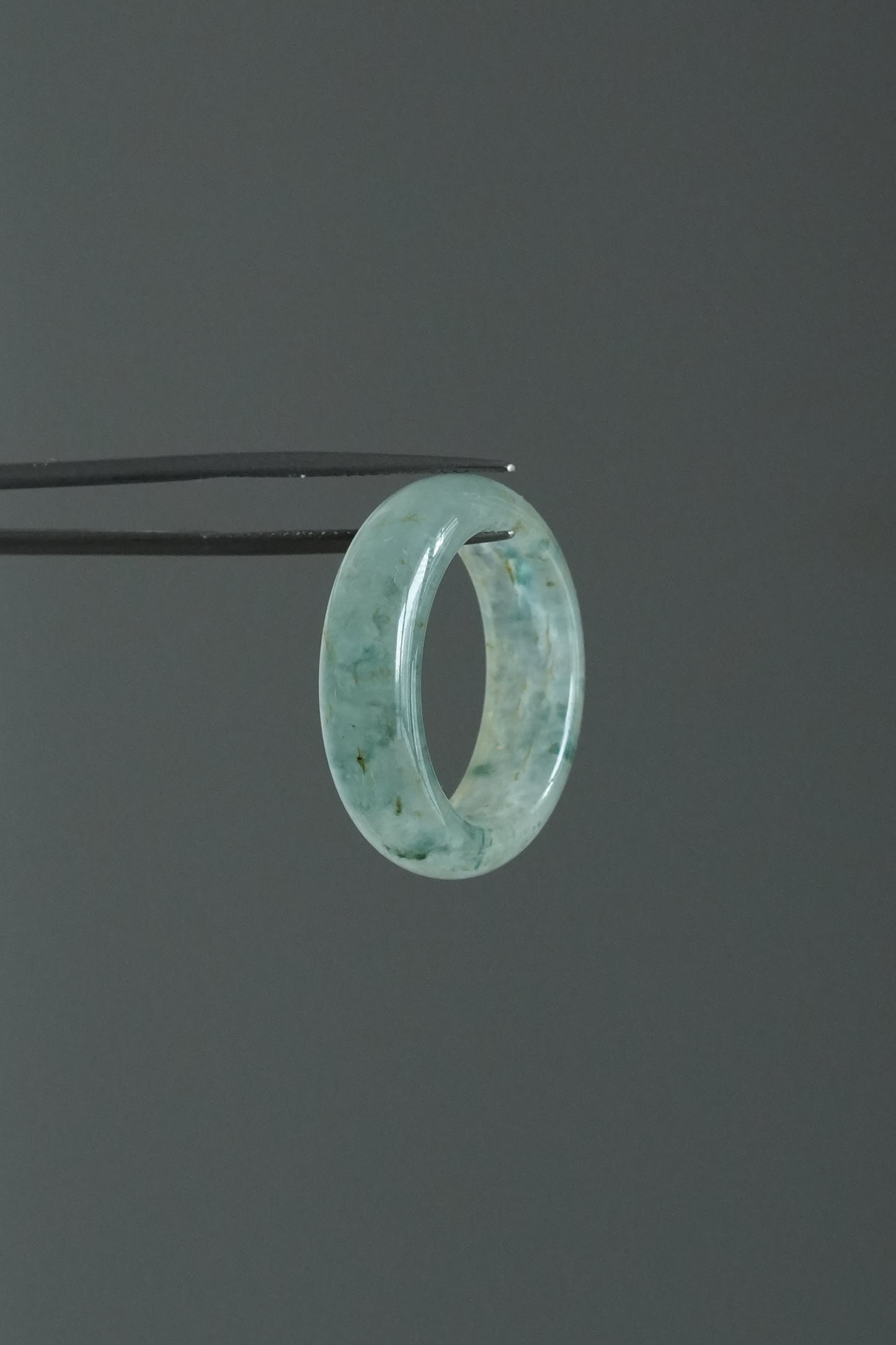 #R0611 Highly Icy Bluish Green and Yellow Flower Jadeite Jade Band Ring Size 8.25