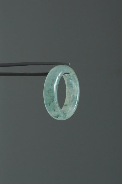 #R0611 Highly Icy Bluish Green and Yellow Flower Jadeite Jade Band Ring Size 8.25