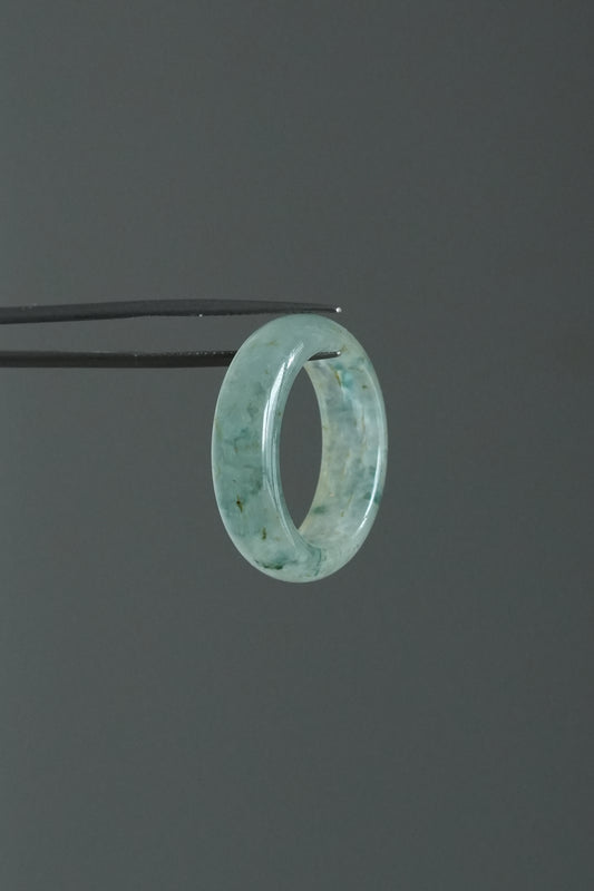 #R0611 Highly Icy Bluish Green and Yellow Flower Jadeite Jade Band Ring Size 8.25