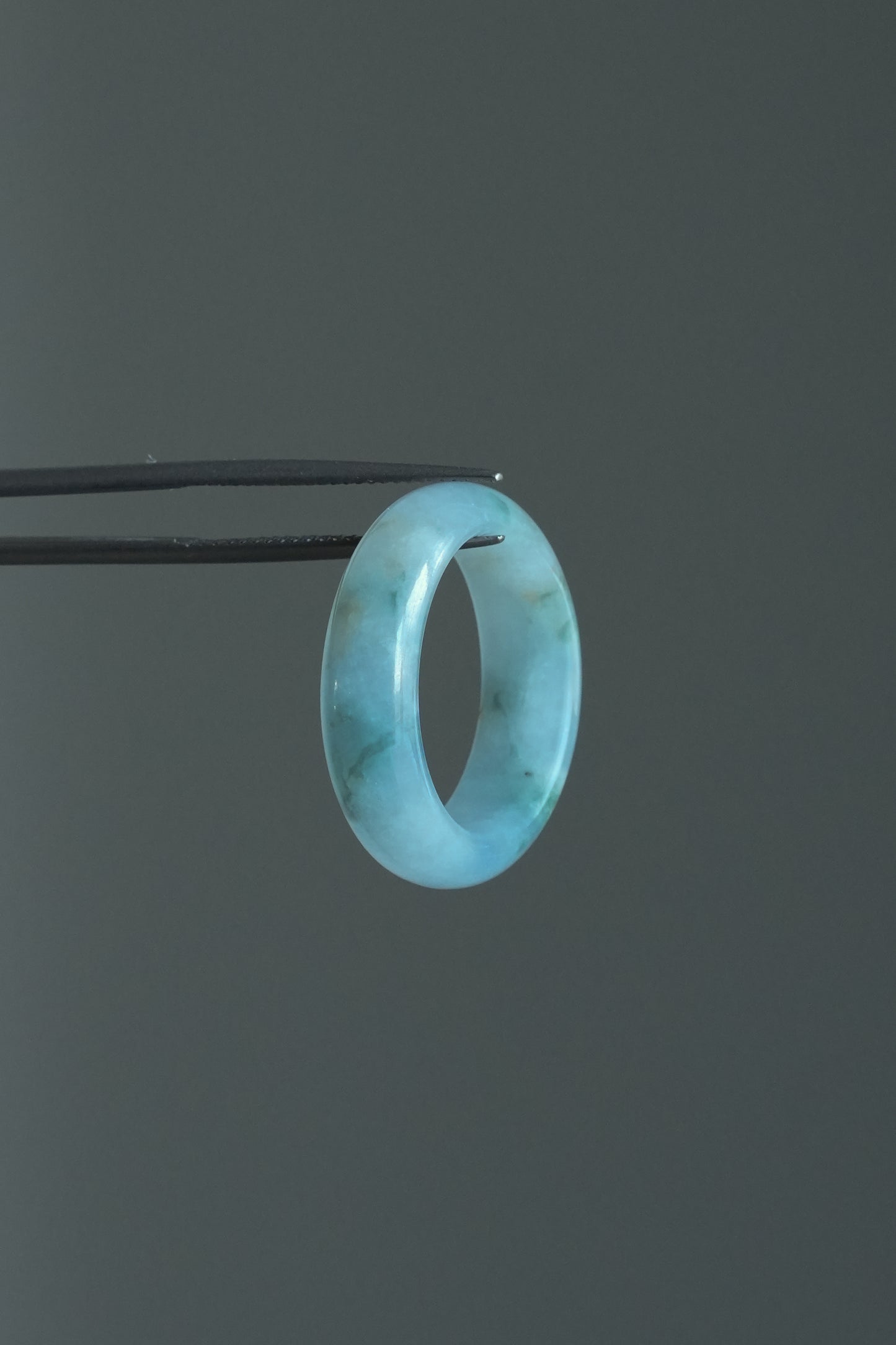 #R0619 "Monet" Icy Lavender Green Yellow Flower Jadeite Jade Band Ring Size 8