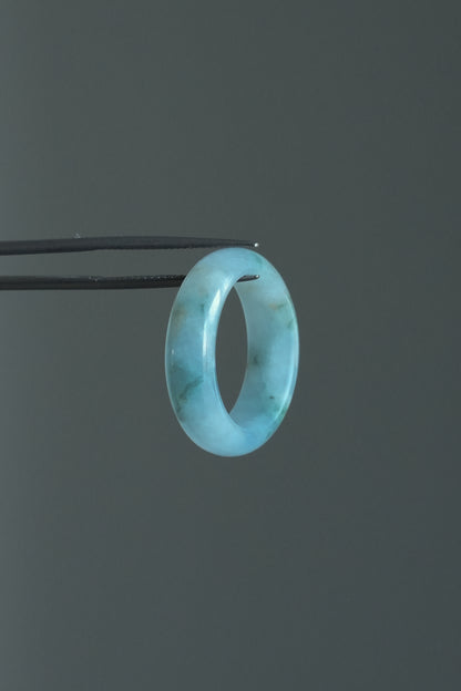 #R0619 "Monet" Icy Lavender Green Yellow Flower Jadeite Jade Band Ring Size 8