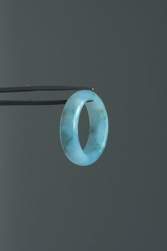 #R0619 "Monet" Icy Lavender Green Yellow Flower Jadeite Jade Band Ring Size 8