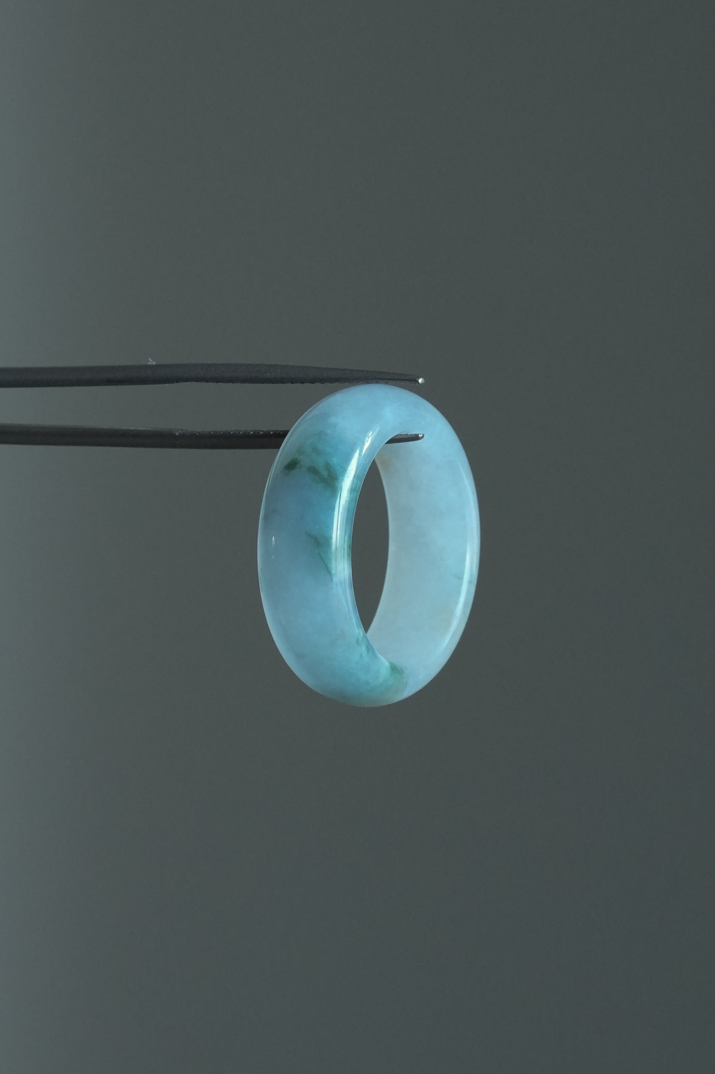 #R0618 "Monet" Icy Lavender Green Yellow Flower Jadeite Jade Band Ring Size 8