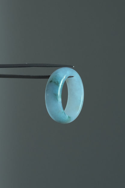 #R0618 "Monet" Icy Lavender Green Yellow Flower Jadeite Jade Band Ring Size 8