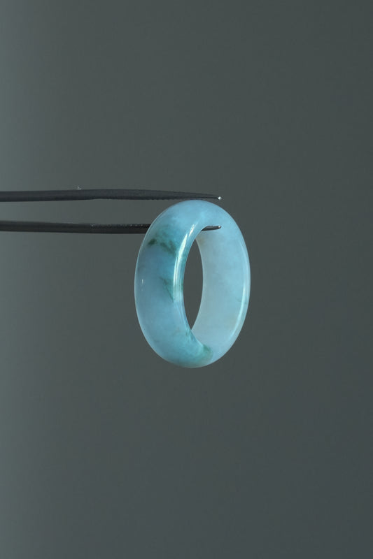 #R0618 "Monet" Icy Lavender Green Yellow Flower Jadeite Jade Band Ring Size 8