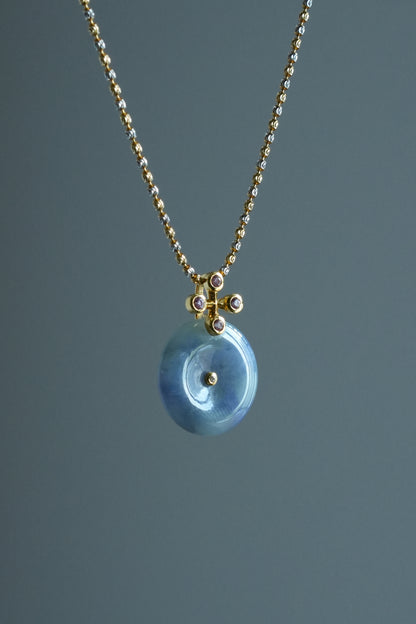 #0475 "Bi" Icy Monet Lavender & Green Jadeite Jade 18K Yellow Gold Pendant