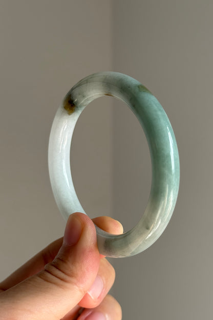 #0359 Lotus Green White Jade Bangle Size 51.2 (fits up to 53)